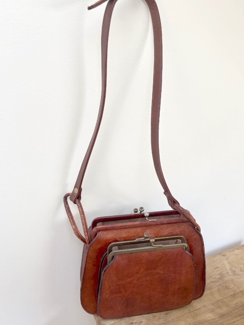 Vintage Leather Purse with two side pockets.